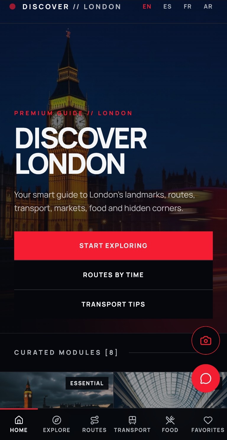 Discover London mobile app screenshot in English
